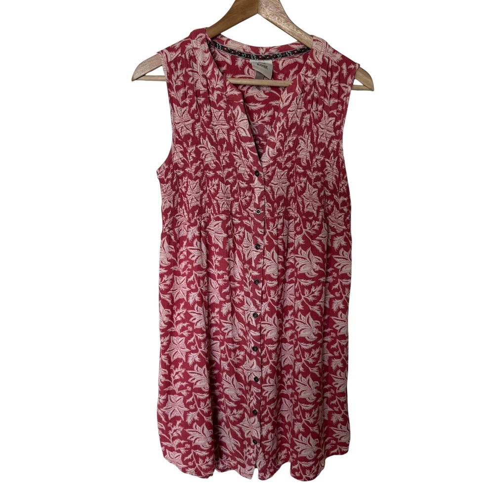 Knox Rose Floral Button‎ Down Tunic Womens Medium Pink Excellent Boho Smocked